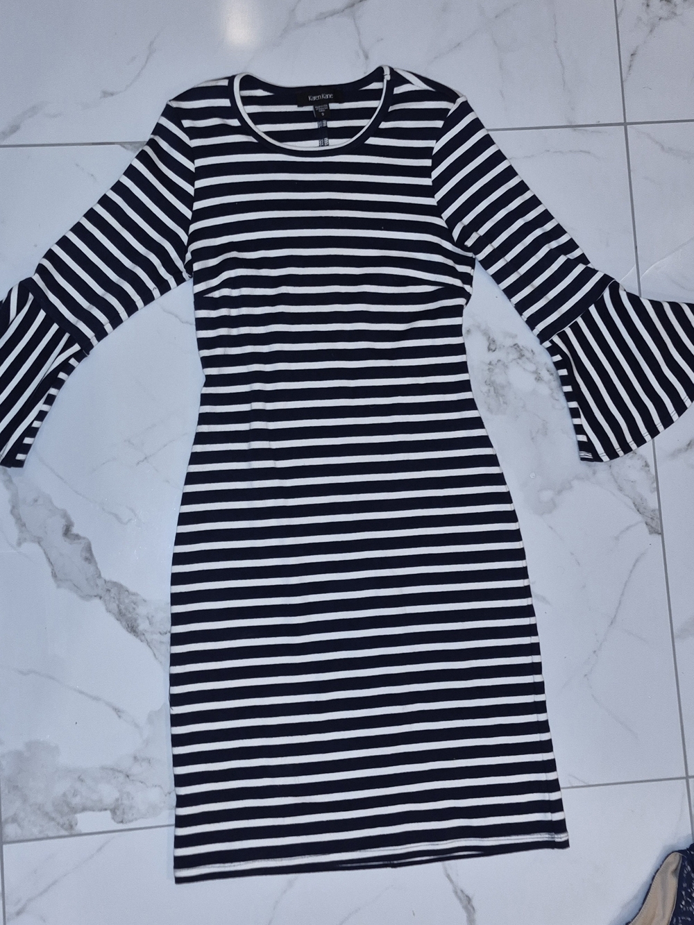 Karen Kane Black and White Striped Bell Sleeve Dress
